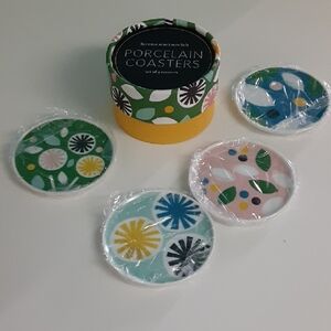 Colorful Floral Porcelain Coasters Set, Lorena Siminovich Design, Set of 4, NIB